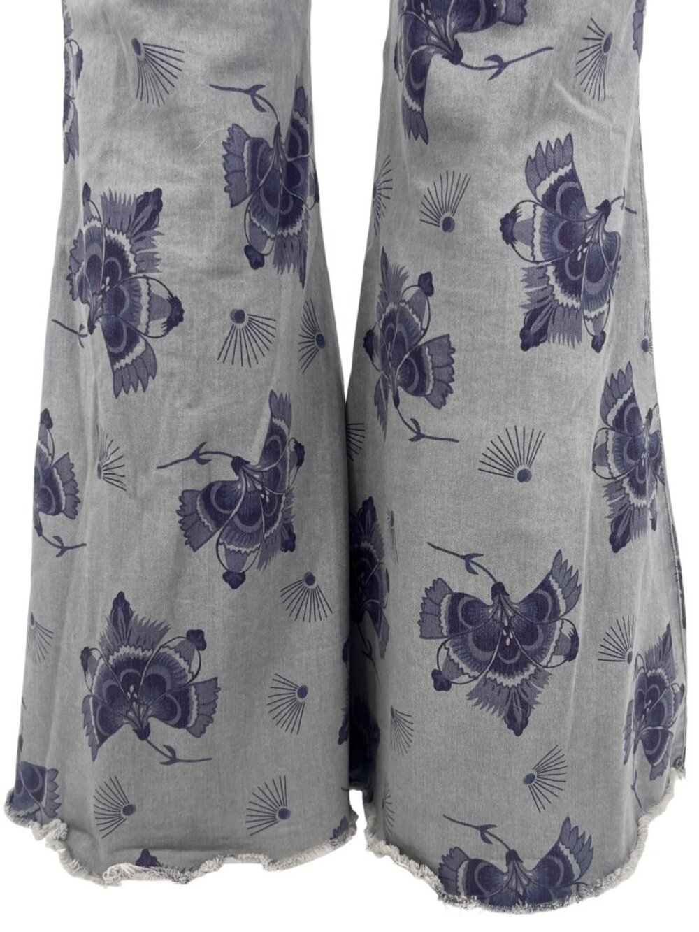 NWOT Free People Gray Mid-Rise Floral Super Flare Bell Bottom Jeans 32| 70s Boho - Picture 12 of 16